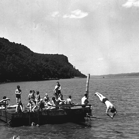 Diving platform at Alpine Beach, July 2, 1939