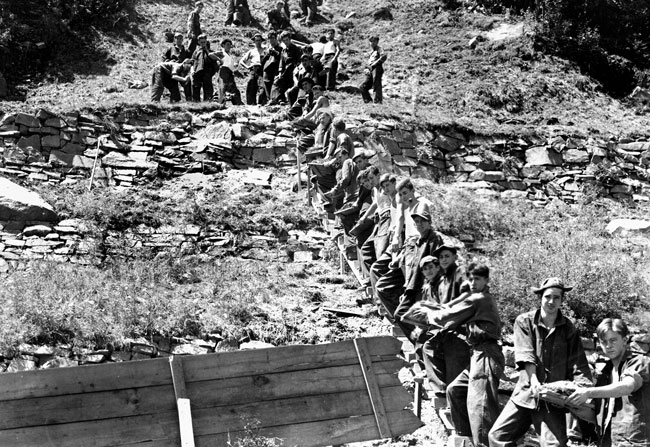 CCC building retaining walls in the park in 1939