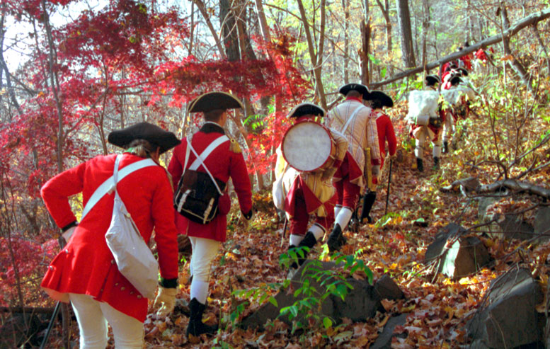 Reenactors on the Huyler Landing trail