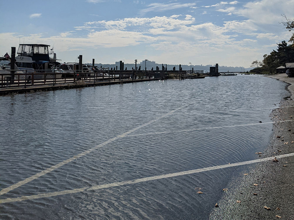 Alpine parking area during high tide looking south